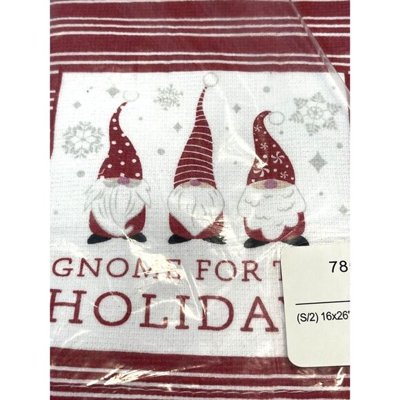 Red Holiday Christmas Gnome For The Holidays Kitchen Dish Tea Towels 2 Pack NWT - Picture 3 of 9
